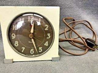 1940 Westclox Art Deco Metal Cold Painted Ivory Electric Alarm Clock Logan S5 - F