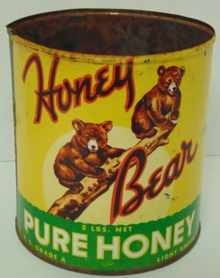 Old Vintage 1950s Honey Bear Graphic Advertising Tin Los Angeles California Usa