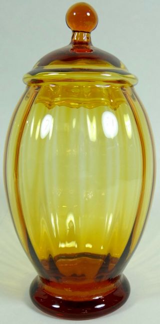 Vtg Apothecary Jar Amber Murano Glass Antique Candy Dish Lid Bottle Pristine