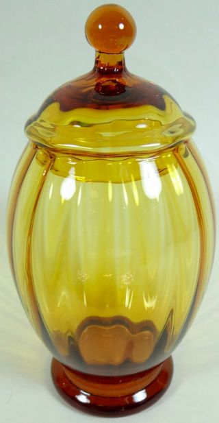 Vtg Apothecary Jar Amber MURANO Glass Antique Candy Dish Lid Bottle PRISTINE 2