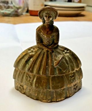 Antique Victorian Lady Brass Bell,  Elaborate Frilly Skirt