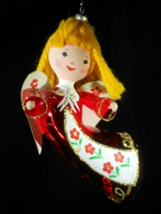 Vintage De Carlini Blown Glass Angel Christmas Ornament Hand Painted 6 "