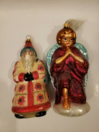 Vintage Christopher Radko Santa Claus,  Kneeling Angel Christmas Ornaments