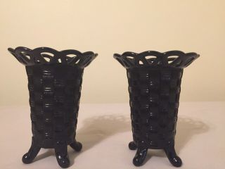 Vintage Black Milk Glass Vase Set Of Two