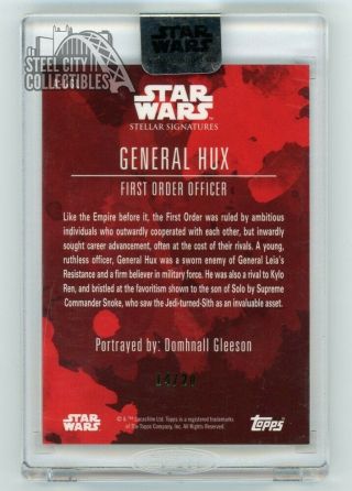 Domhnall Gleeson General Hux 2019 Topps Star Wars Stellar Signatures Card 14/20 2