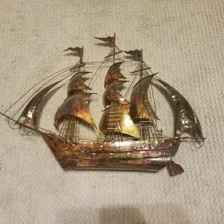 Sailboat Nautical Pirate Boat Ship Patina Vintage Brass Copper Wall Hanging 27 "