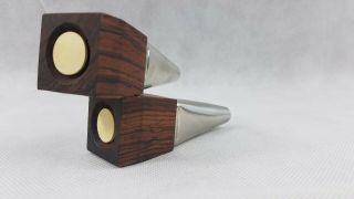 Vintage Mid Century Modern Wood and metal square base Salt And Pepper Shakers 3