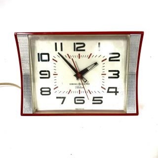 Vintage General Electric Telechron Red Clock Art Deco Mid Century Modern 2h106s