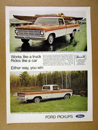 1969 Ford F250 F - 250 Pickup Bronze & White Truck Photo Vintage Print Ad