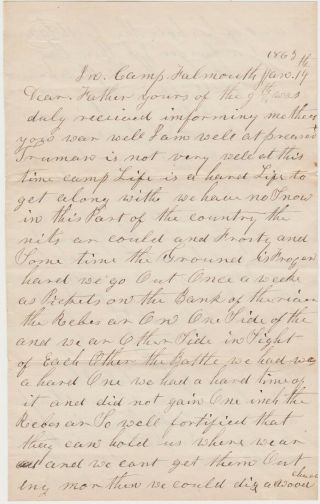 1863 Civil War Soldier Letter - Falmouth Va - 9th Nh Great Content