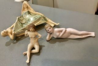 Vintage 3 Porcelain German Bathing Beauties Nudes And Naughty