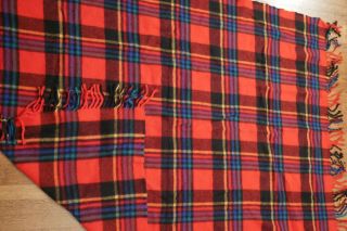 Vintage Pendleton Wool Red Multicolor Plaid Fringed Throw Blanket,  60” X 48”