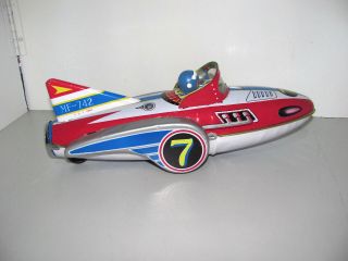 Vintage Tin Friction Powered Mf - 742 Rocket Racer Space Ship Toy