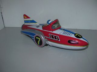 Vintage Tin Friction Powered MF - 742 Rocket Racer Space Ship Toy 2