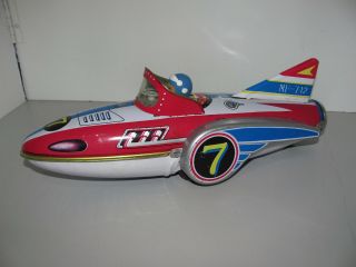 Vintage Tin Friction Powered MF - 742 Rocket Racer Space Ship Toy 3
