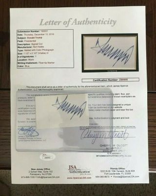 Donald Trump Signed Autographed Card Jsa Authenticated