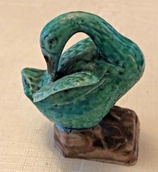 Small Chinese Green Pottery Preening Duck