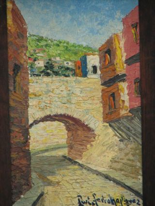 Vintage - Antique Fine Art Oil On Canvas Painting Signed Of Bridge