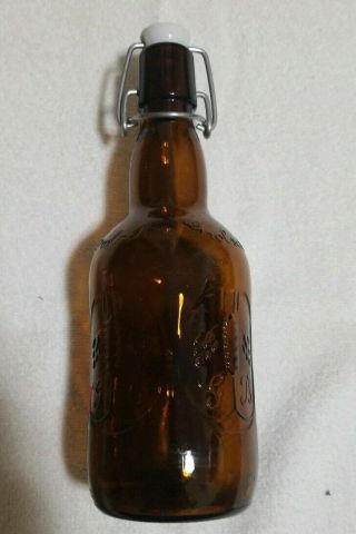 Old Vintage Grolsch Amber Brown Beer Bottle W Porcelain Swing Top Lid Barware