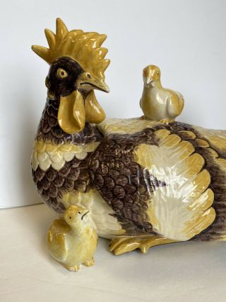 Vintage Ceramic Chicken Hen W/ Chick Lg Soup Tureen Thanksgiving Holiday Bowl