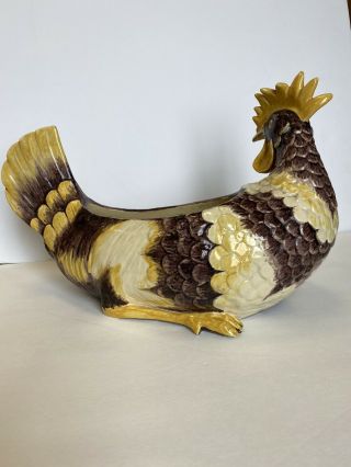 Vintage Ceramic Chicken Hen W/ Chick Lg Soup Tureen Thanksgiving Holiday Bowl 3
