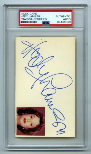 Vintage Actress Hedy Lamarr Signed Autograph Index Card Psa Certified