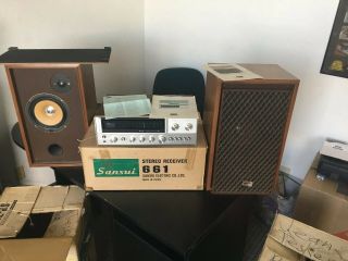 Vintage Set Of Sansui Sp - 70 Speakers 2 - Way,  8 Ohm,  30w With Boxes,  Manuals