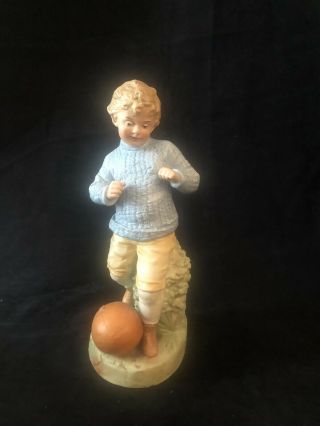 Antique German Bisque Figure/piano Baby Standing Boy With Ball 8.  5”