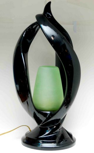 Vintage Mid Century Modern Black Ceramic Twisted Abstract Lamp Flame Pottery Mod