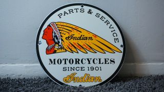 Vintage Indian Motorcycles Gasoline Porcelain Sign Gas Oil Metal Station Pump