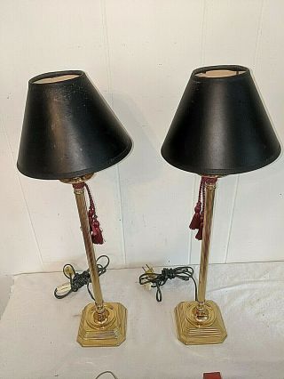 Pair Vintage 17 3/4 " Tall Brass Candlestick Banquet Buffet Lamps