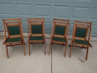 Vintage Rare 2 - Pair Wood Folding Chairs 4 Total - Rare Chairs With Cushions