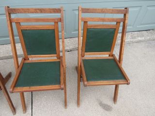 Vintage RARE 2 - Pair Wood Folding Chairs 4 Total - Rare Chairs With Cushions 3