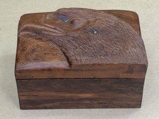 Hand Carved Wood Box Eagle Head Lid Ironwood Jewelry Trinket Box