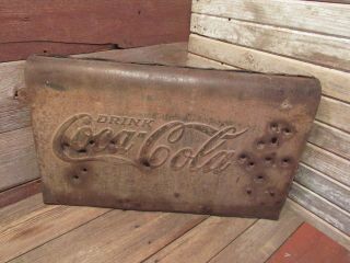 Vintage Piece Coca Cola Metal Cooler With Bullet Holes See Photos Man Cave Art