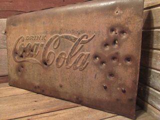 Vintage Piece Coca Cola Metal Cooler With Bullet Holes See Photos Man Cave ART 2
