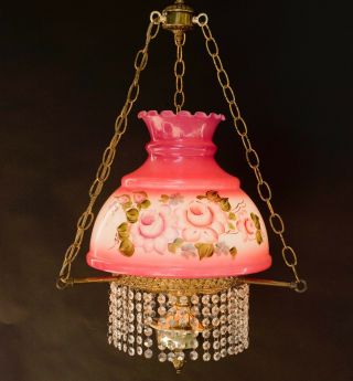 Vintage Gwtw Style Hanging Chandelier Roses Pink Shade Ceiling Light Fixture