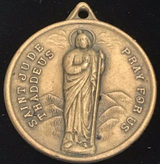 Vintage Catholic St Jude Thaddeus Pray For Us Gold Tone Metal Pendant