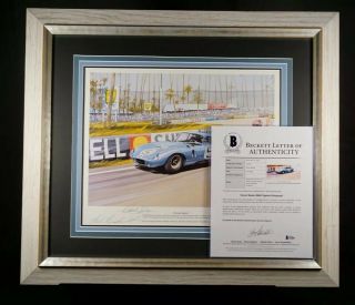 Carroll Shelby Signed Autograph Ferrari Beater Daytona Print Beckett Bas Rare