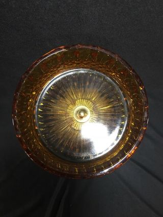 Vintage Amber Footed Candy Dish Compote With Lid Brass Marble Base Glass Prisms 3