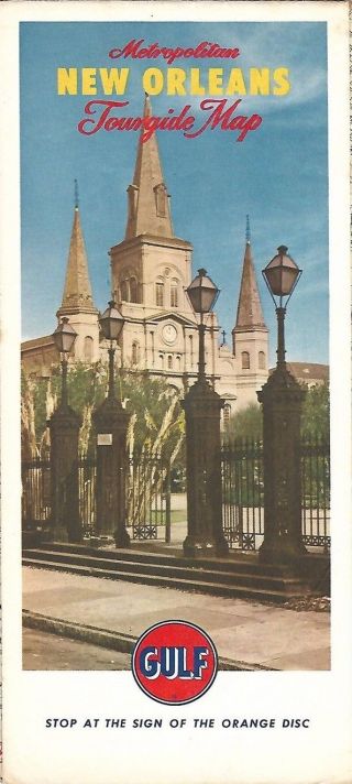 1959 Gulf Oil Saint Louis Cathedral Road Map Orleans Louisiana Kenner Gretna