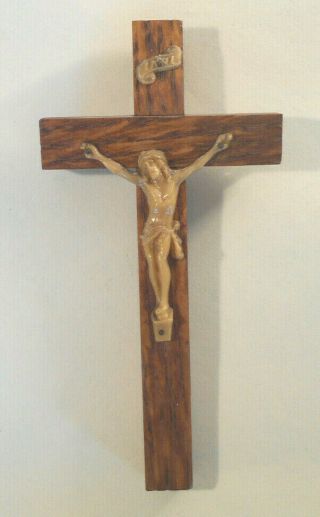 Antique Vtg Celluloid Jesus Christ Corpus - Wood Cross Small 6 " Hanging Crucifix