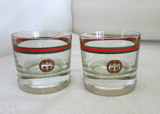 2 Gucci Gg Logo Old Fashioned Glasses Whiskey Vintage 70 