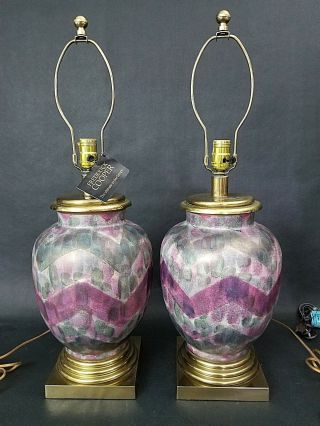 Frederick Cooper Hand Painted Porcelain & Brass Table Lamps