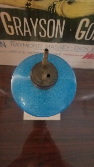 ANTIQUE WHALE OIL LAMP BRASS STEM - MARBLE BASE - BLUE COLORED GLASS 3