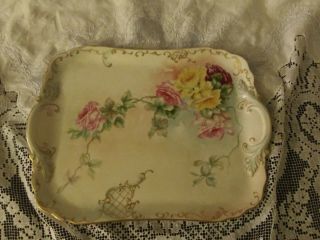 Antique Hand Painted Porcelain Dresser Tray / Roses