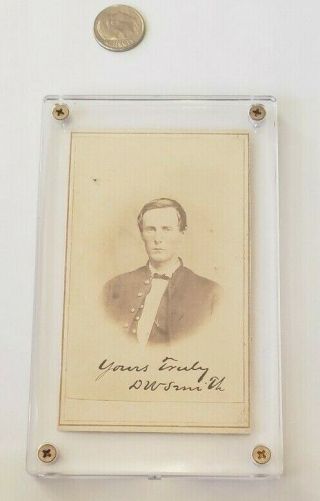 Civil War Cdv Photo Signed In Ink D.  W.  Smith Union Soldier Pa Back Mark