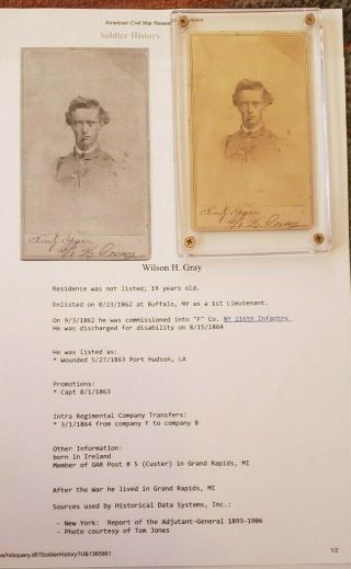 Civil War Cdv Photo Signed 116 York Lt.  Wilson H.  Gray