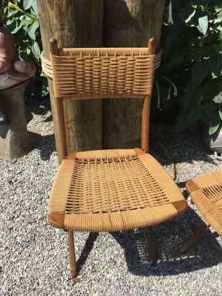 Hans Wegner Style Rope Folding Chair Pair Mid Modern Vintage Danish Modern 3