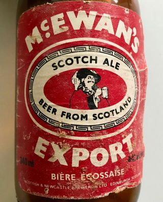 Vtg Mcewans Export Scotch Ale Stubby Beer Bottle Brown Scotland Cap Label 70s Og